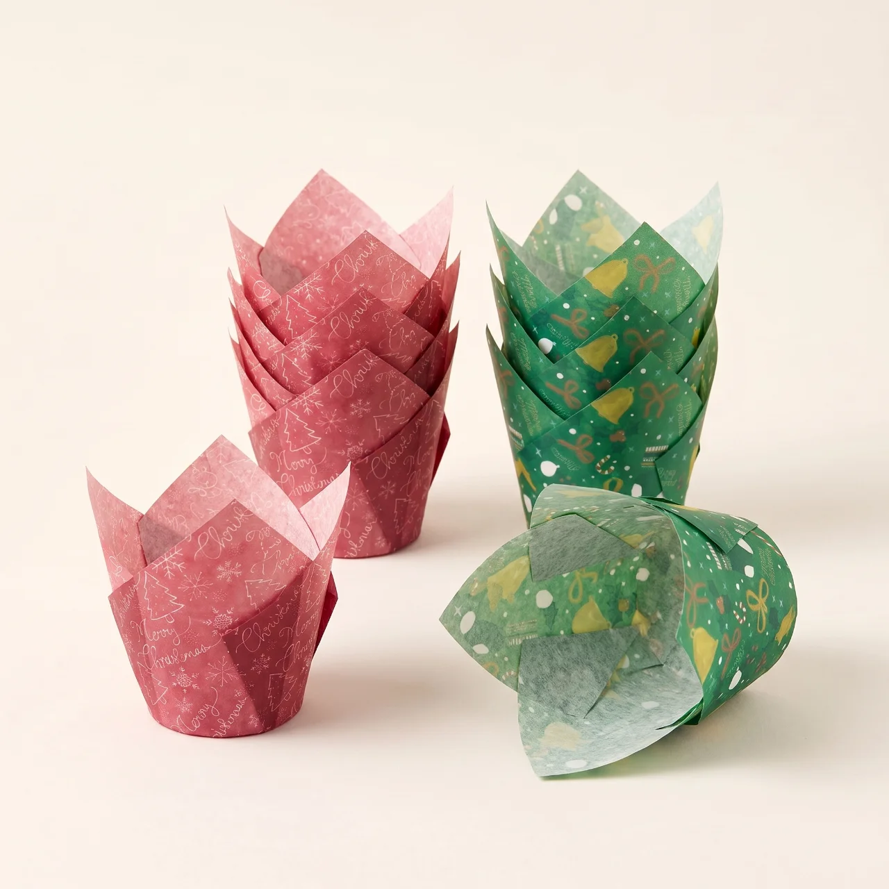 Capacillos Tulipán Navideños para Cupcakes o Muffins antigrasa 5x8 cm