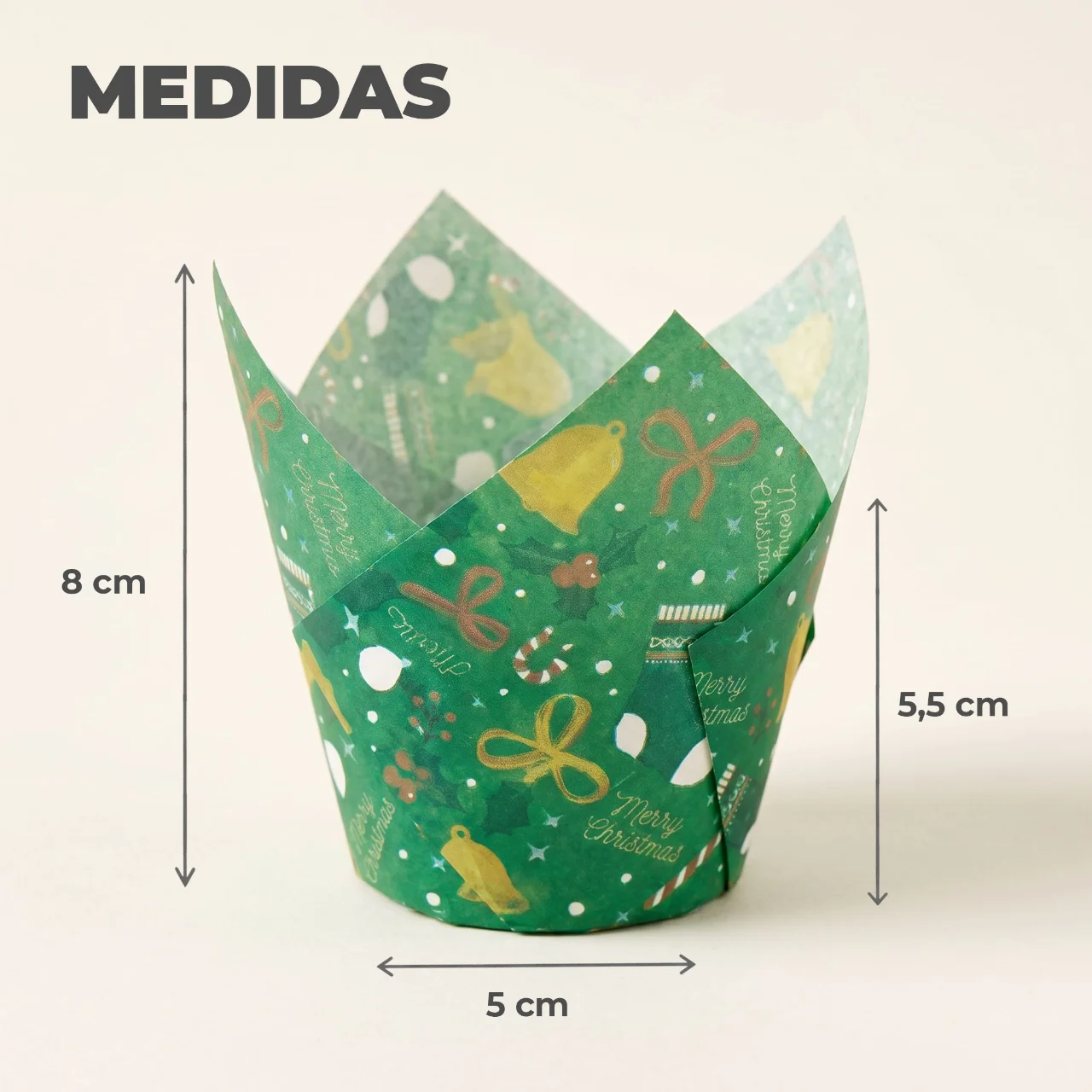 Capacillos Tulipán Navideños para Cupcakes o Muffins antigrasa 5x8 cm